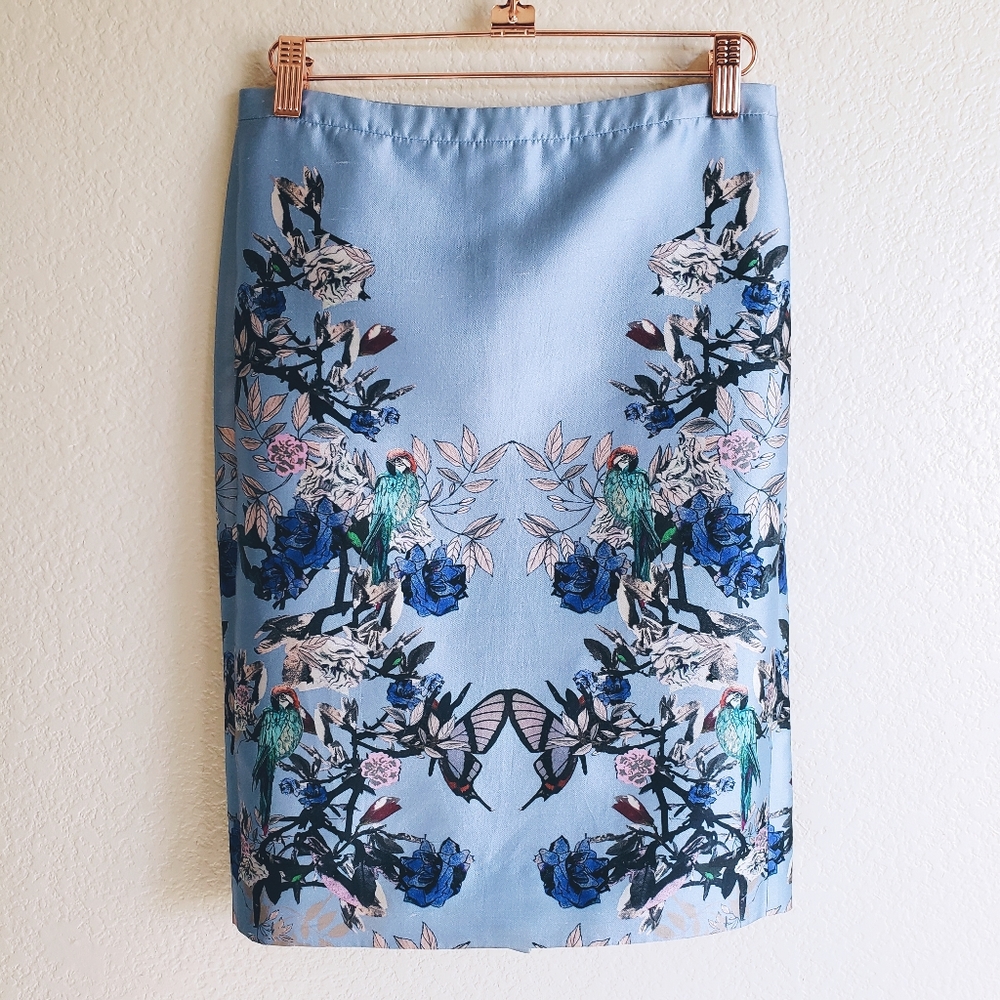 J.Crew Collection $325 No.2 Pencil Skirt Hummingbird Floral Bright Hydrangea
